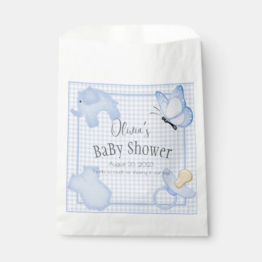 Blue White Gingham Boy Baby shower Bedankzakje (Voorkant)