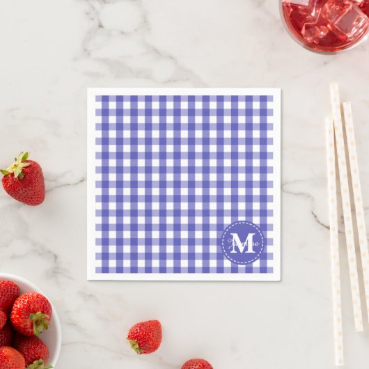 Blue White Gingham Check Pattern Monogram Servet (Insitu)