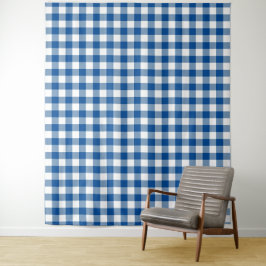 Blue & White Gingham Check Tapestry Wandkleed