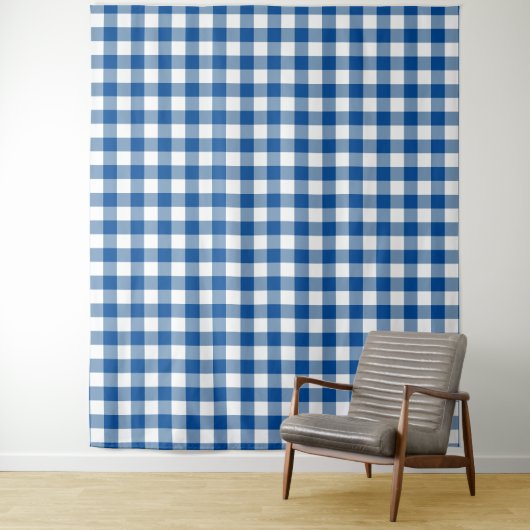 Blue & White Gingham Check Tapestry Wandkleed (In situ)