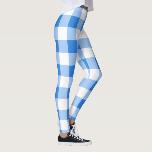 Blue & White Gingham Checkered Pattern Leggings (Rechts)