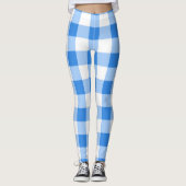 Blue & White Gingham Checkered Pattern Leggings (Voorkant)