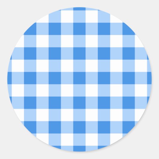 Blue & White Gingham Checkered Pattern Party Ronde Sticker (Voorkant)