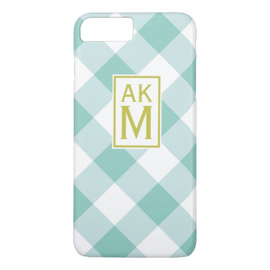Blue & White Gingham Monogram iPhone 7 Plus Hoesje (Achterkant)
