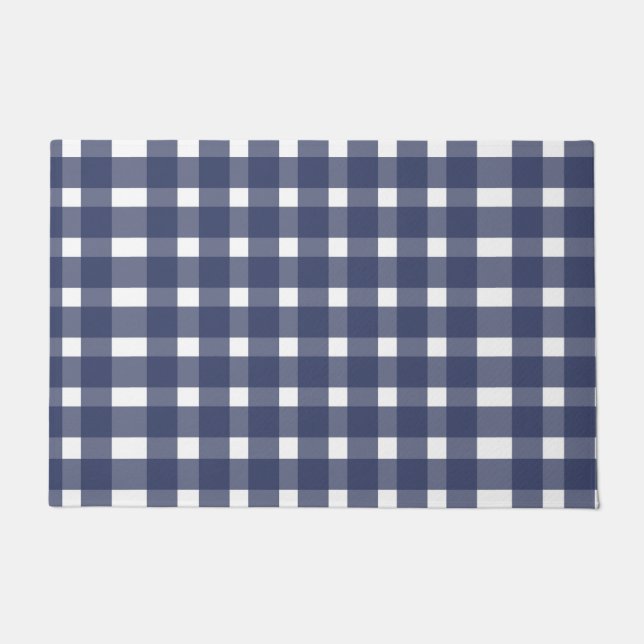 Blue White Gingham Pattern Deurmat (Voorkant)