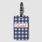 Blue White Gingham Personalized Bagagelabel (Voorkant (verticaal))
