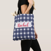 Blue White Gingham Personalized Draagtas (Dichtbij)