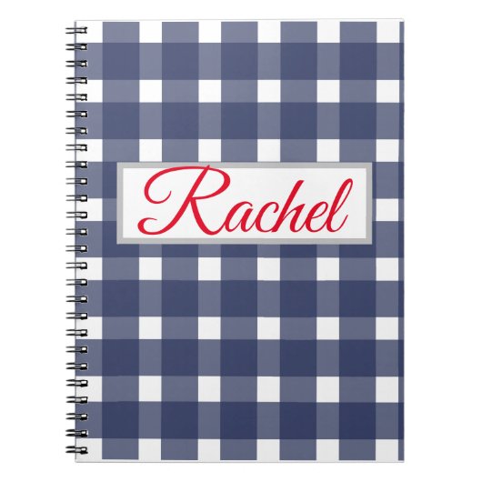 Blue White Gingham Personalized Notitieboek (Voorkant)