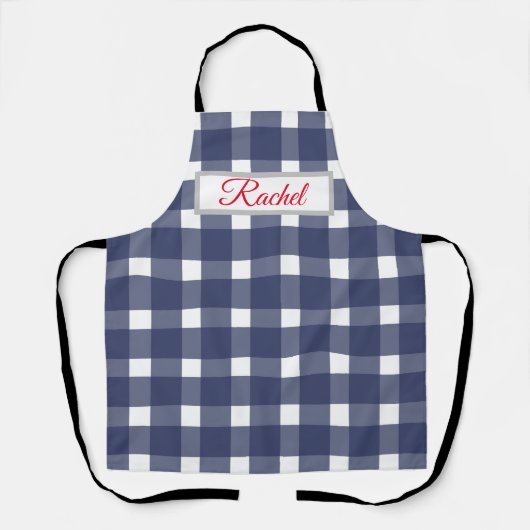 Blue White Gingham Personalized Schort (Voorkant)