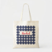 Blue White Gingham Personalized Tote Bag (Voorkant)