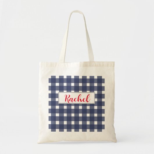 Blue White Gingham Personalized Tote Bag (Voorkant)