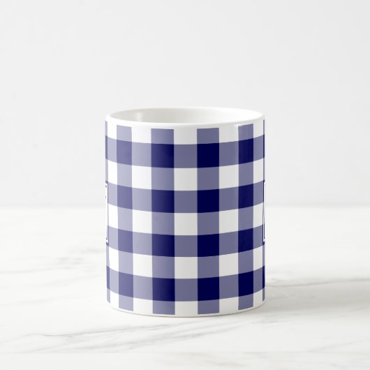 Blue White Gingham Pset Pattern met Monogram Koffiemok (Center)