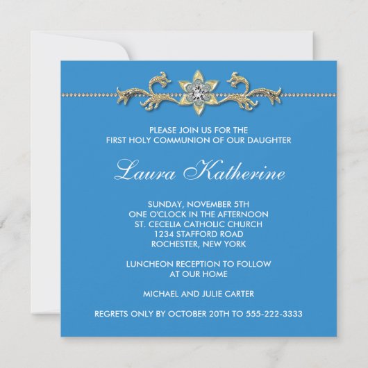 Blue White Girls First Communion Invitations (Dos)