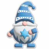 Blue White Gnome holding Star of David Sticker (Voorkant)