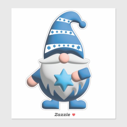 Blue White Gnome holding Star of David Sticker (Vel)