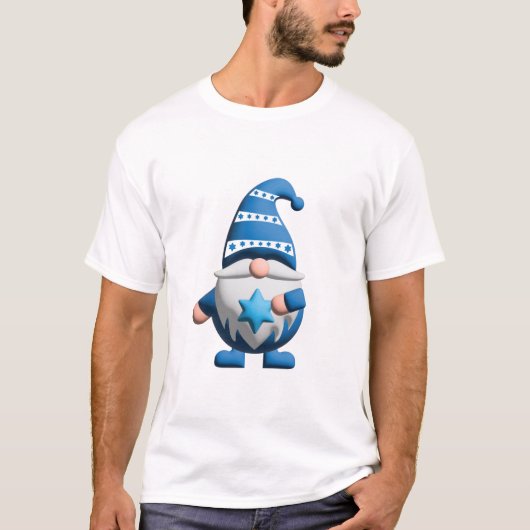 Blue White Gnome holding Star of David T-shirt (Voorkant)
