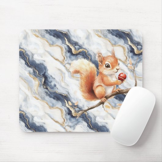 Blue White Gold Abstract Squirrel Apple Muismat (Met muis)