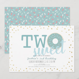 Blue White Gold Donut Two Sweet Boy 2de verjaardag Kaart
