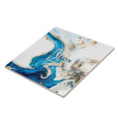 Blue White Gold Marble Abstract Art Monogram Tegeltje (Zijkant)