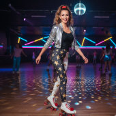 Blue & White Golden Stars Split Leggings