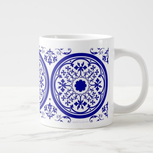 Blue White gothic Tile Pattern Extra Grote Beker (Rechts)