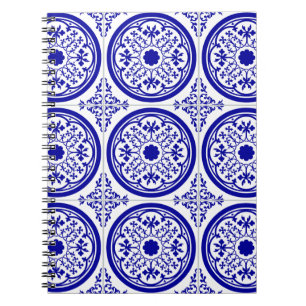 Blue White gothic Tile Pattern Notitieboek