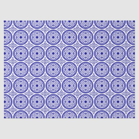 Blue White gothic Tile Pattern Tissuepapier (Voorkant)