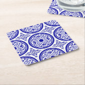 Blue White gothic Tile Pattern Vierkante Kartonnen Onderzetter (Schuin)