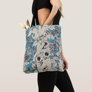 Blue White Graphic Flowers Patroon Draagtas