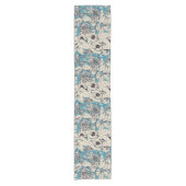 Blue White Graphic Flowers Patroon Korte Tafelloper (Voorkant)
