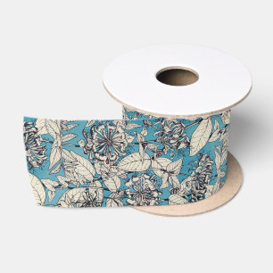 Blue White Graphic Flowers Patroon Lint