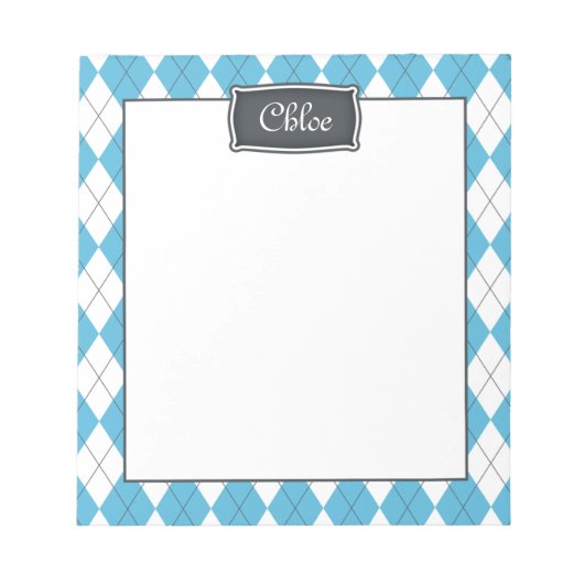 Blue White Grey Argyle met naam Notitieblok (Voorkant)