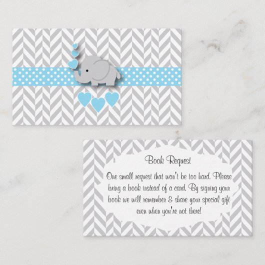Blue White Grey Elephant Baby shower Book Request Informatiekaartje (Voorkant / Achterkant)