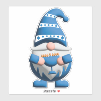 Blue White Hanukkah Gnome holding Menorah Sticker
