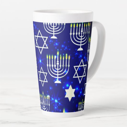 Blue & White Hanukkah Menorah Latte Mok (Rechterhoek)