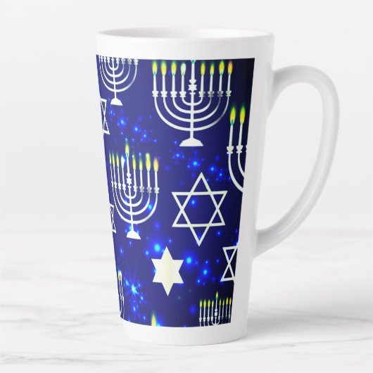 Blue & White Hanukkah Menorah Latte Mok (Rechts)