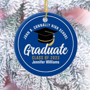 Blue White High School Afstuderen 2025 Keramisch Ornament