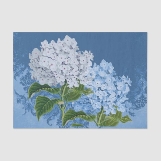 Blue White Hydrangea  Damask-weefselpapier Tissuepapier (Voorkant)