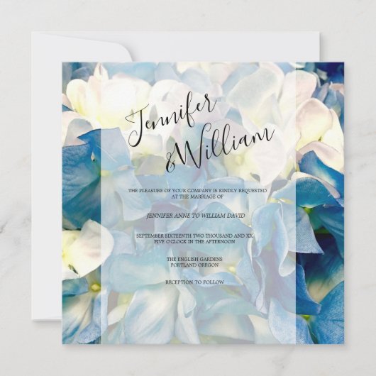 Blue & White Hydrangeas Modern Wedding Invitation Kaart (Voorkant)