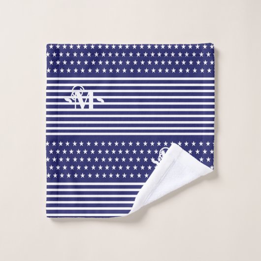 Blue White Independence Day Star & Strig Monogram (Gant de toilette)