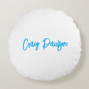 Blue White Jouw naam kalligrafie Uniek minimalisti Rond Kussen