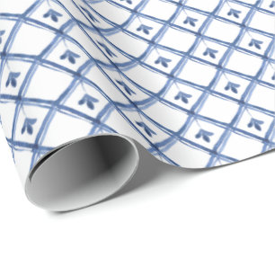 Blue White-keramische look Diamond Pattern Cadeaupapier