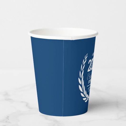 Blue|White Laurel Wreated Afstuderen Class Year Papieren Bekers (Rechts)