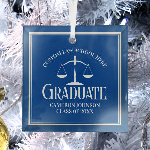 Blue White Law School Afstuderen Kerst Glas Ornament