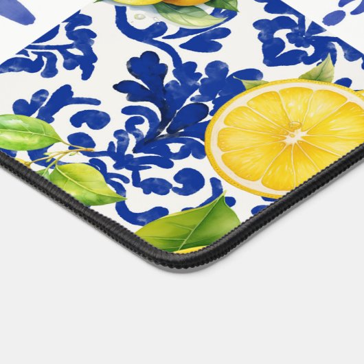 Blue White Lemon Tile Pattern Mediterranean Citrus (Coin)