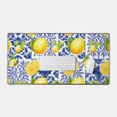 Blue White Lemon Tile Pattern Mediterranean Citrus (Clavier et souris)