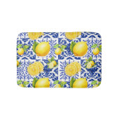 Blue White Lemon Tile Pattern Mediterranean Citrus Badmat (Voorkant)