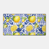 Blue White Lemon Tile Pattern Mediterranean Citrus Bureaumat (Voorkant)