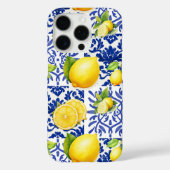 Blue White Lemon Tile Pattern Mediterranean Citrus Case-Mate iPhone Case (Achterkant)