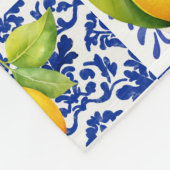 Blue White Lemon Tile Pattern Mediterranean Citrus Fleece Deken (Hoek)